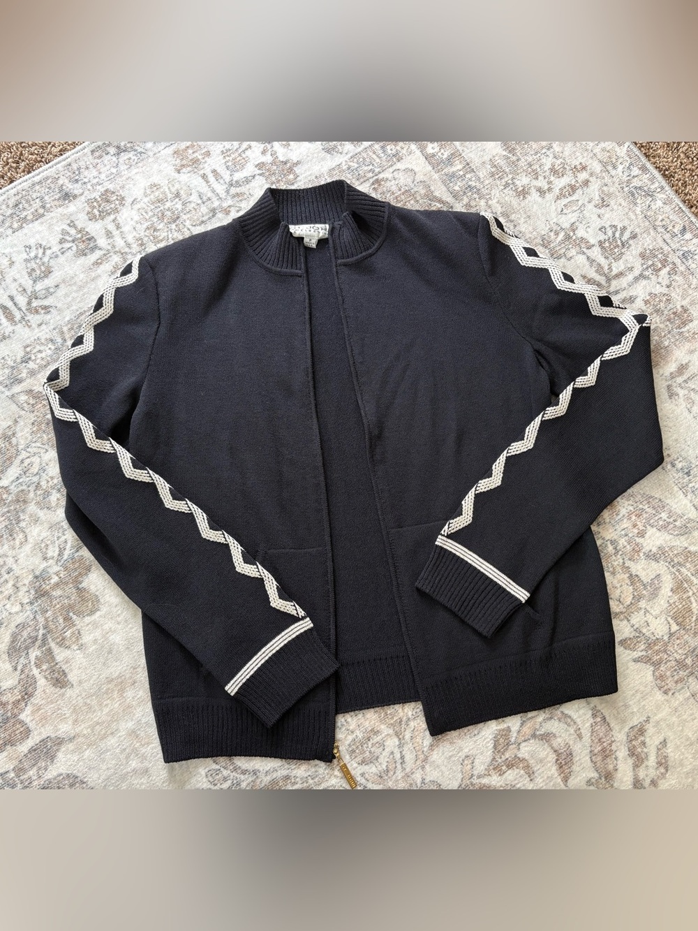Navy Spring St. John Collection Navy Zip Cardigan Sweater Size P S XS VTG